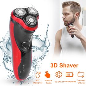 Electric Shaver Razor for Men IPX7 Waterproof Beard Trimmer 3D Rechargeable Painless Rotary Shaver with Pop up Trimmer 2 in 1 Electric Shaver (Color: Red)
